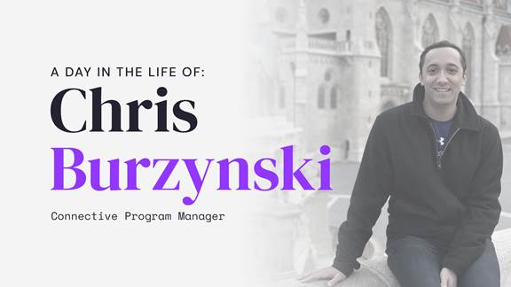 "A day in the life of Chris Burzynski" with image of employee Chris Burzynski