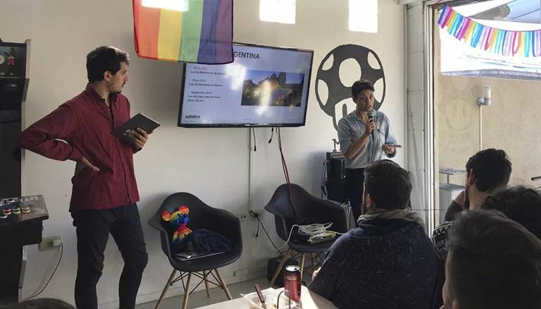 Two presenters at the pride week workshop at Buenos Aires's office.