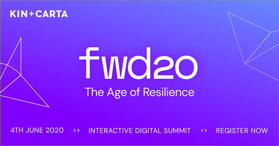 FWD20: The Age of Resilience purple graphic, register now text