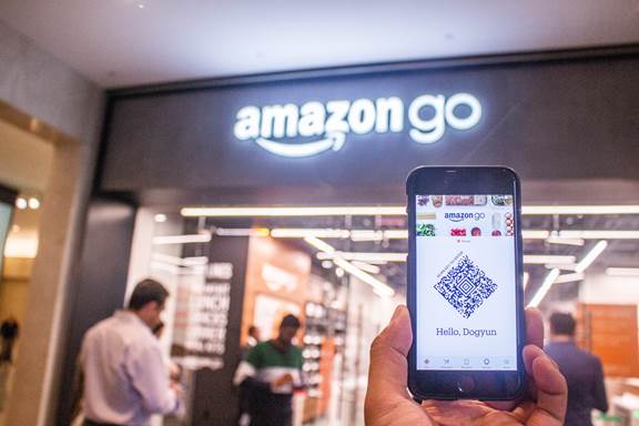 using a smartphone in an amazon go shop