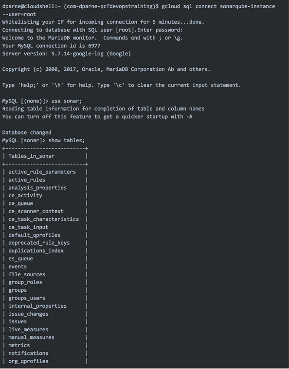 check the database in mysql