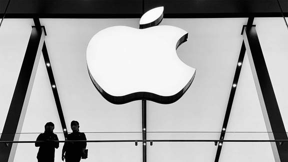 big apple logo inside modern building
