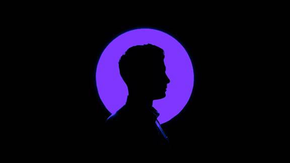 Human silhouette against purple and black background 