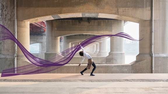 Dancer with purple ribbon