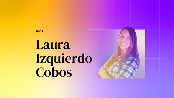 Headshot with the text "Kin + Laura Izqueirdo Cobos"