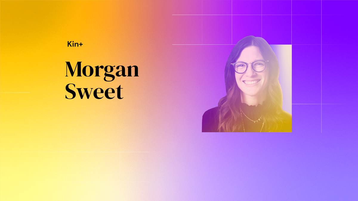 Design with a headshot of Morgan which reads: "Kin+ Morgan Sweet"