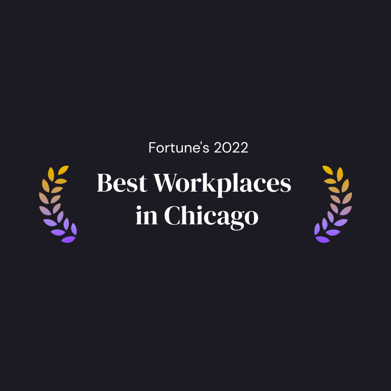 Design that reads "Fortune's 2022 Best Workplaces in Chicago"