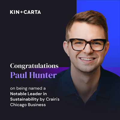 Headshot of Paul Hunter with a design that reads: Congratulations Paul Hunter on being named a Notable Leader in Sustainability by Crain's Chicago Business