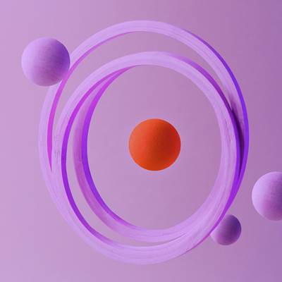 3D rendering of elements orbiting around a core