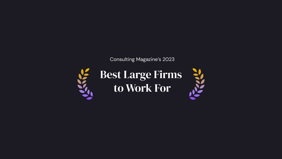 Design which reads: Consulting Magazine's 2023 Best Large Firms to Work For