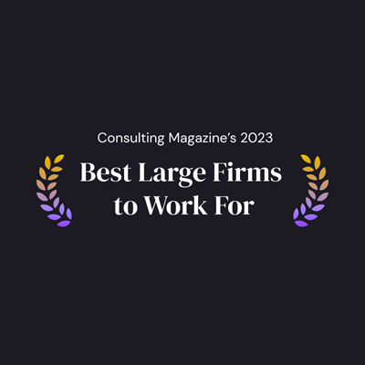 Design which reads: Consulting Magazine's 2023 Best Large Firms to Work For