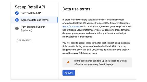Set up Retail API - Agree to data use terms