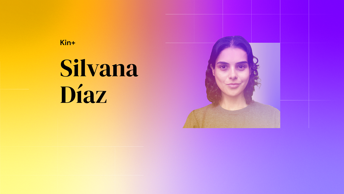 A headshot of Silvana with a design that reads: Kin+ Silvana Díaz