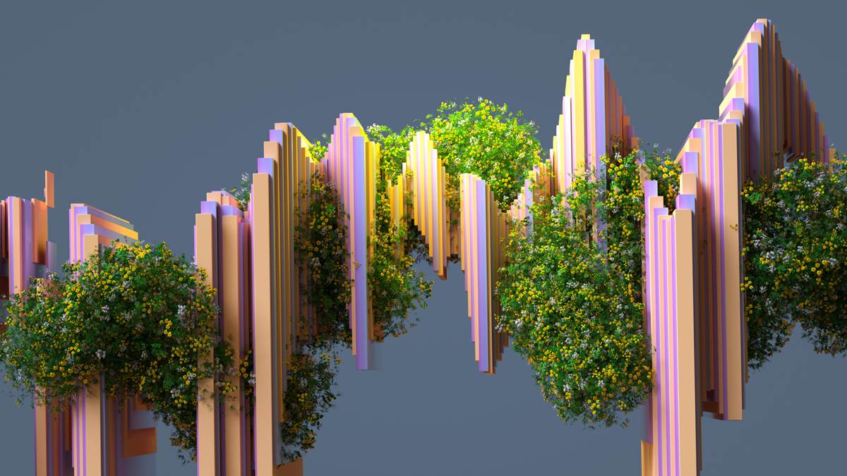 3D illustration of organic structure mimicking a soundwave