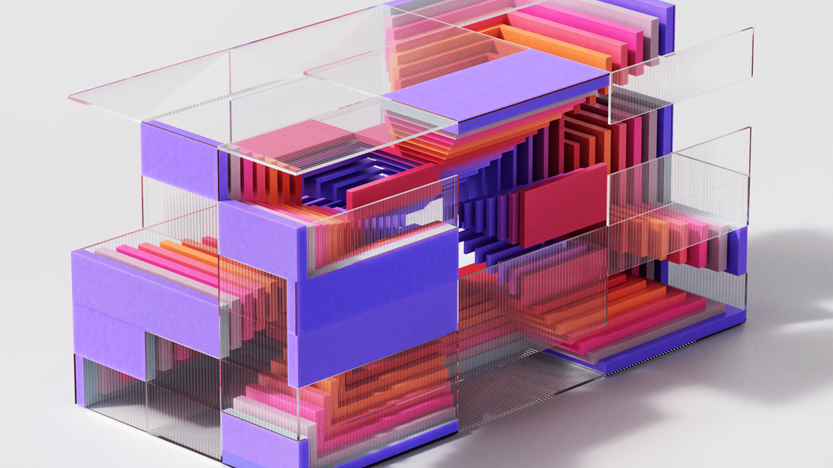 Abstract image of stacked purple and pink blocks