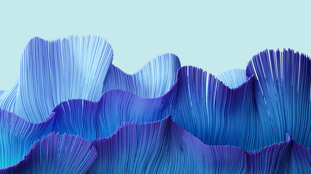 a series of blue gradient waves over a sea foam green background