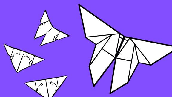 Illustration of a butterfly made of folded paper