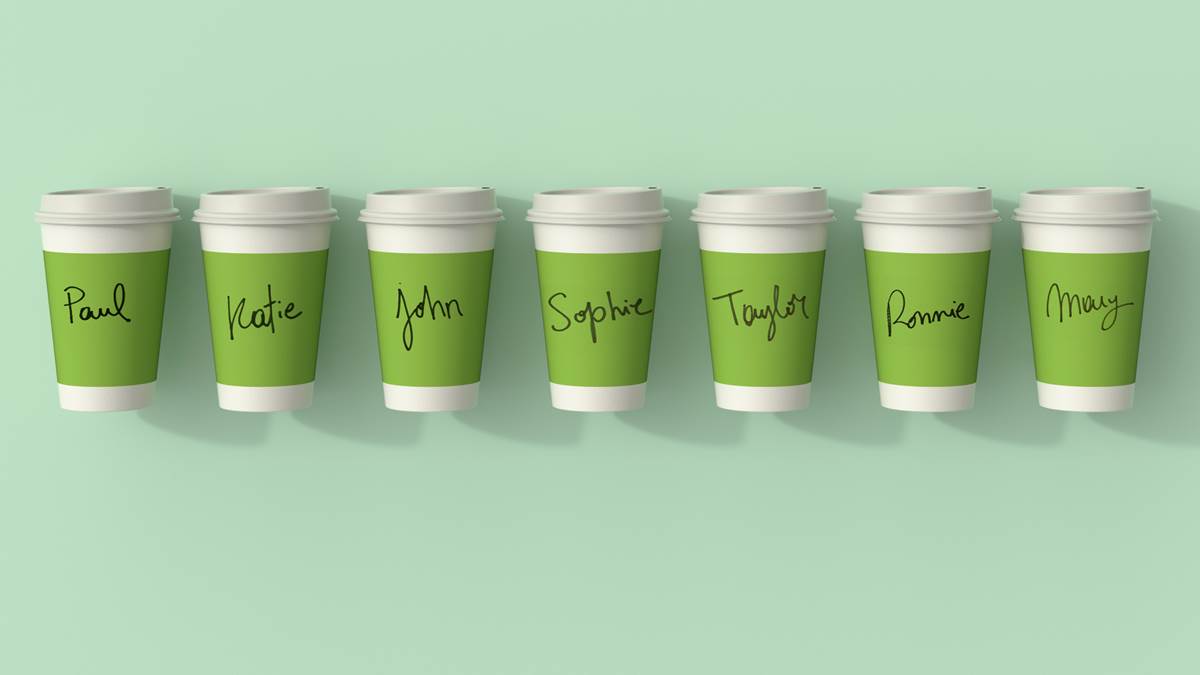 Set of coffee cups with different names on them