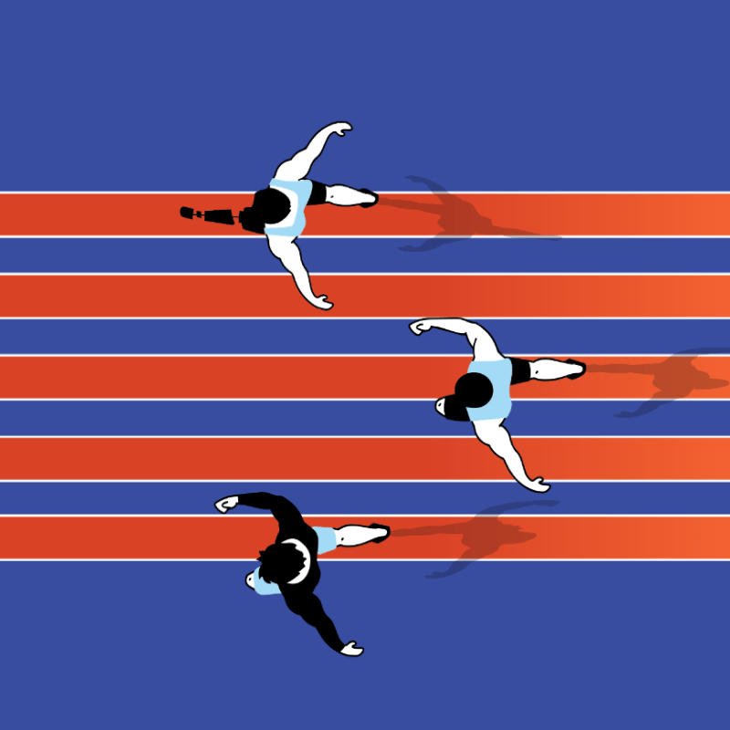 Vector illustration of athletes on a running track