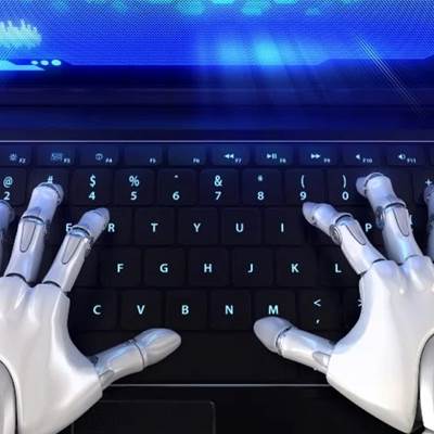 robot hands typing
