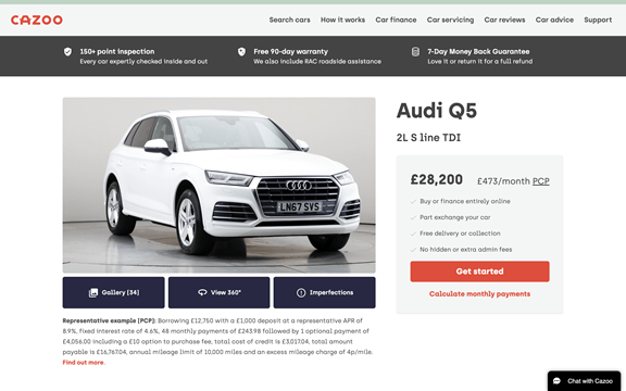 screenshot of the webpage to look at the cars more in depth