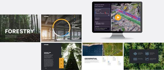 Set of visual moodboards displaying the look and feel of the Trimble brand.