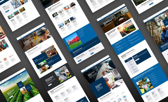 Mockup of landing pages displaying a variety of web components.
