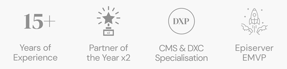 15 years of experience, partner of the year x2, CMS & DXC specialisation, Episerver MVP