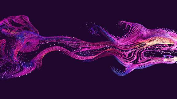 Colorful waves of particles over a black background