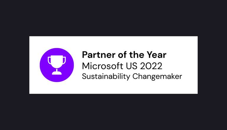 Partner of the Year badge, Sustainability Changemaker Microsoft US 2022