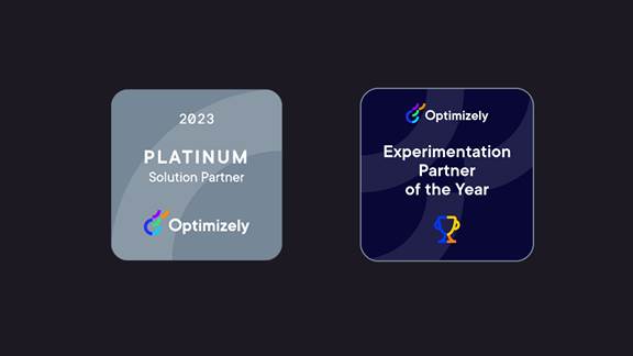 Partner badges: Optimizely 2023 Platinum solution partner and Experimentation partner of the year
