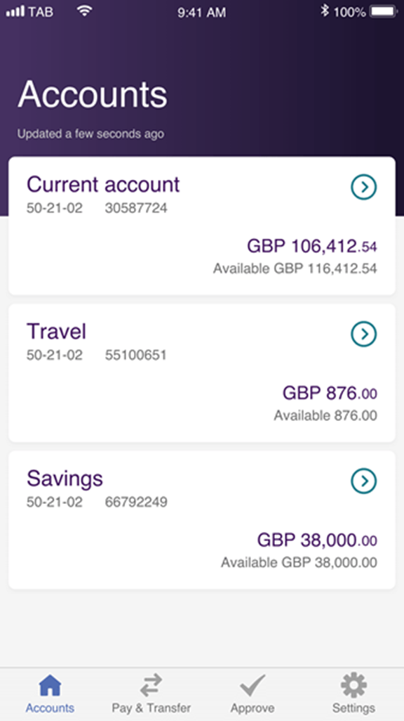 Screenshot of banking page on Bankline Mobile App