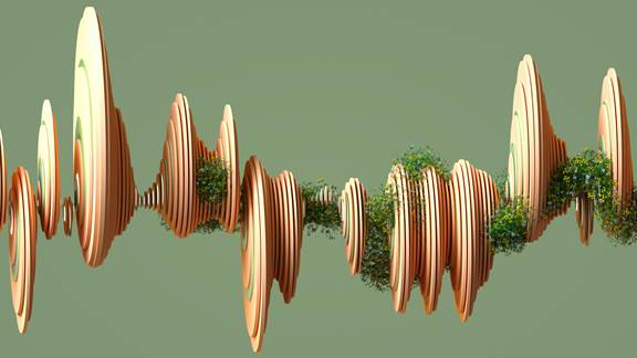 3D rendering of an organic structure resembling a soundwave