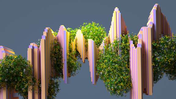 3D illustration of organic structure resembling a soundwave